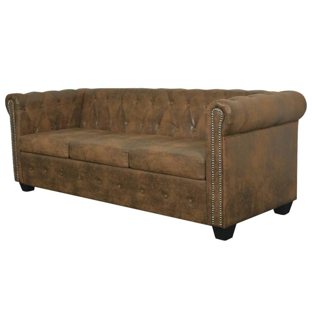 vidaXL Chesterfield Sofa 3-Seater Brown Faux Leather, 287919. Picture 4