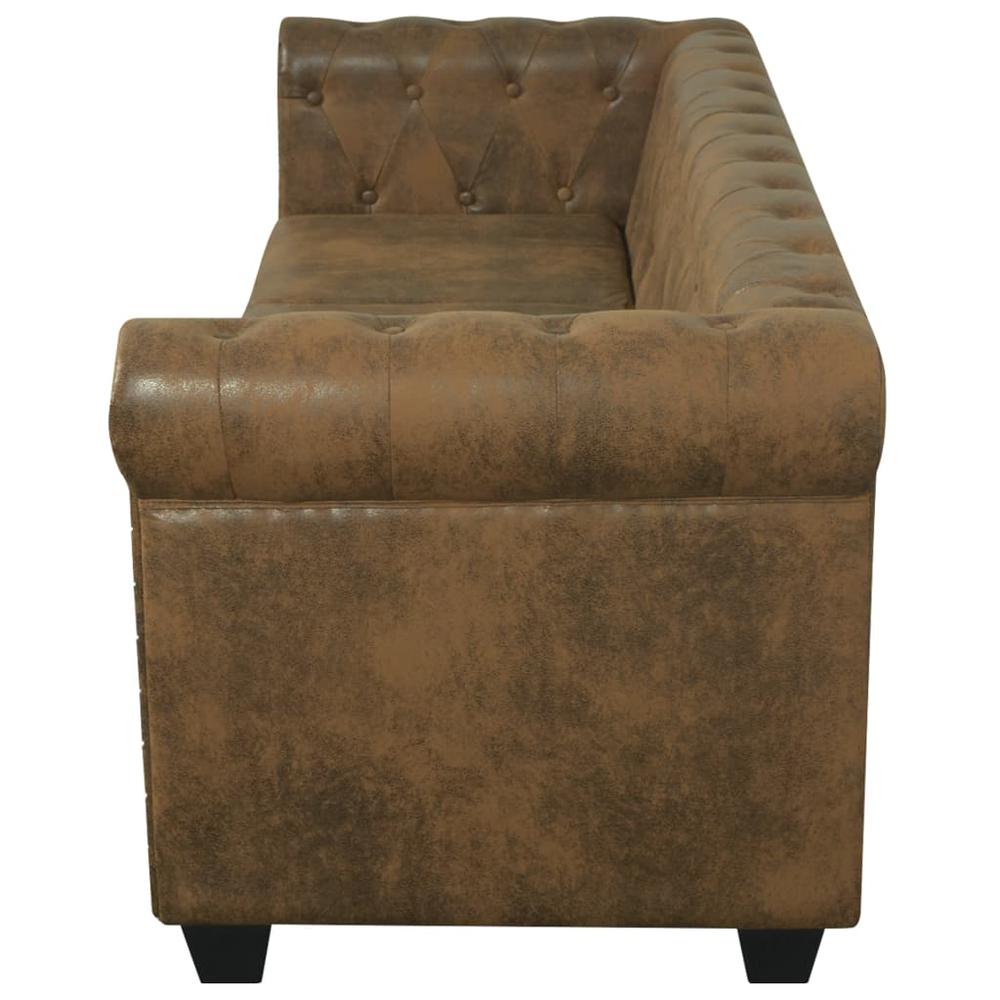 vidaXL Chesterfield Sofa 3-Seater Brown Faux Leather, 287919. Picture 5