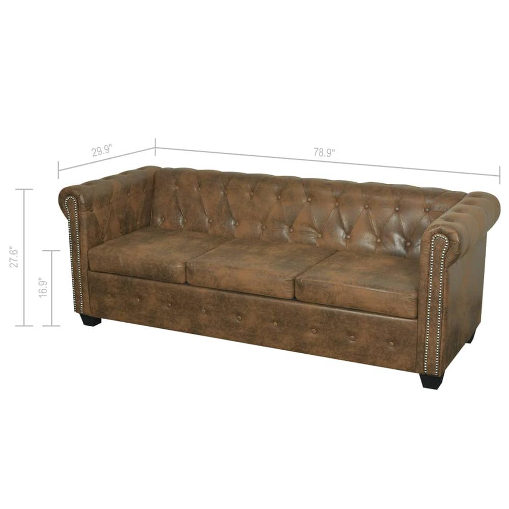 vidaXL Chesterfield Sofa 3-Seater Brown Faux Leather, 287919. Picture 7