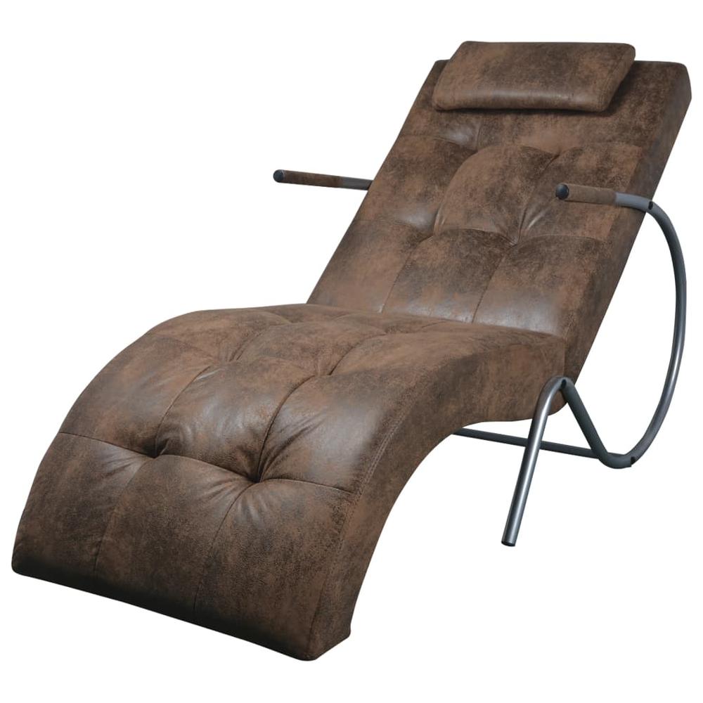 vidaXL Chaise Longue with Pillow Brown Suede Look Fabric, 287920. The main picture.
