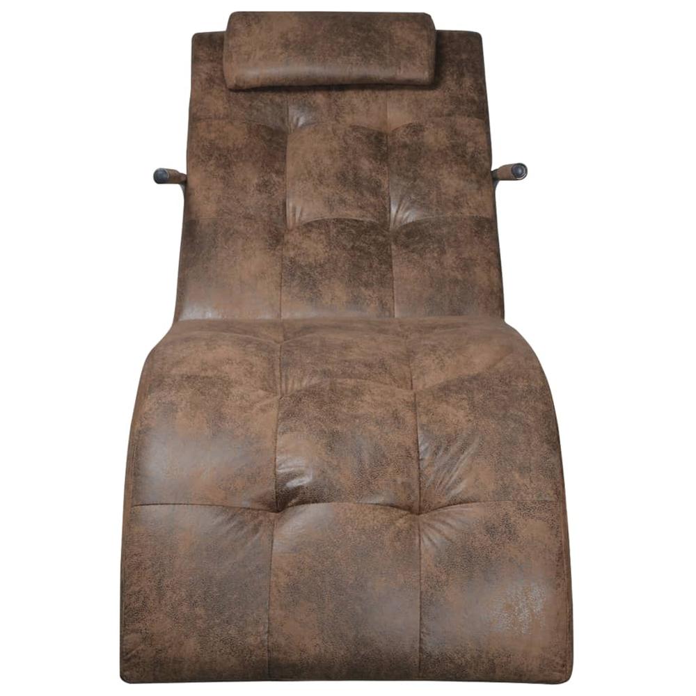 vidaXL Chaise Longue with Pillow Brown Suede Look Fabric, 287920. Picture 2