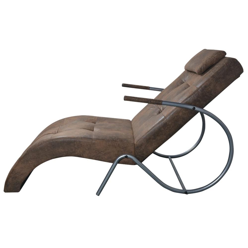 vidaXL Chaise Longue with Pillow Brown Suede Look Fabric, 287920. Picture 3