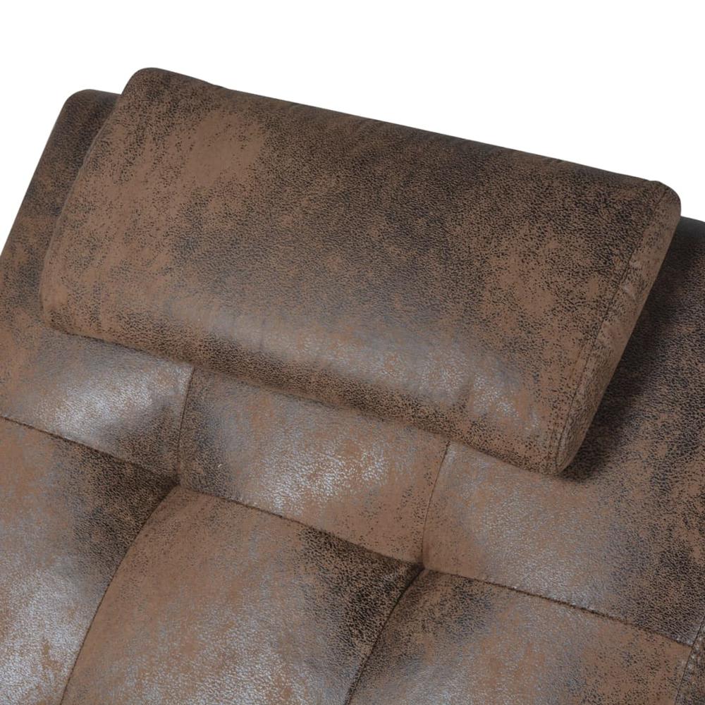 vidaXL Chaise Longue with Pillow Brown Suede Look Fabric, 287920. Picture 5