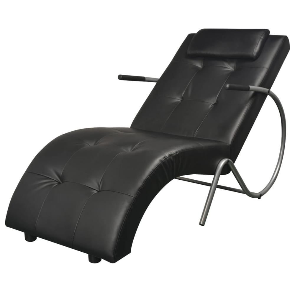 vidaXL Chaise Longue with Pillow Black Faux Leather, 287921. Picture 1