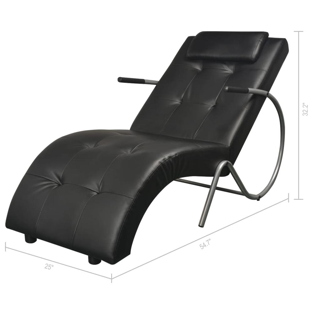 vidaXL Chaise Longue with Pillow Black Faux Leather, 287921. Picture 6