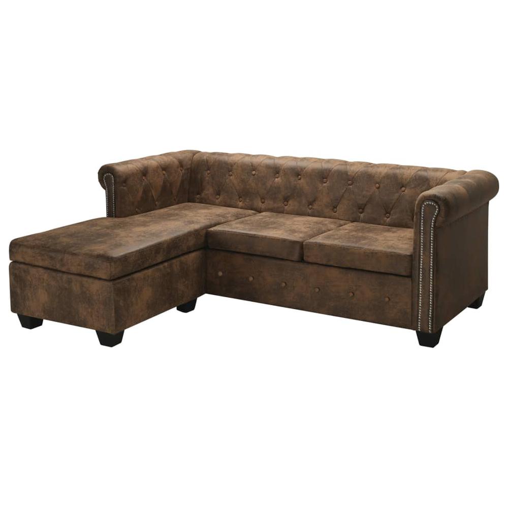 vidaXL L-shaped Chesterfield Sofa Artificial Leather Brown, 287925. The main picture.