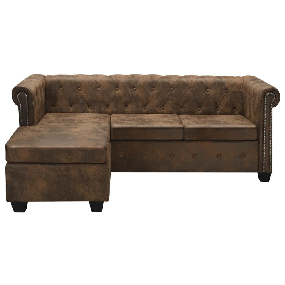 vidaXL L-shaped Chesterfield Sofa Artificial Leather Brown, 287925. Picture 2