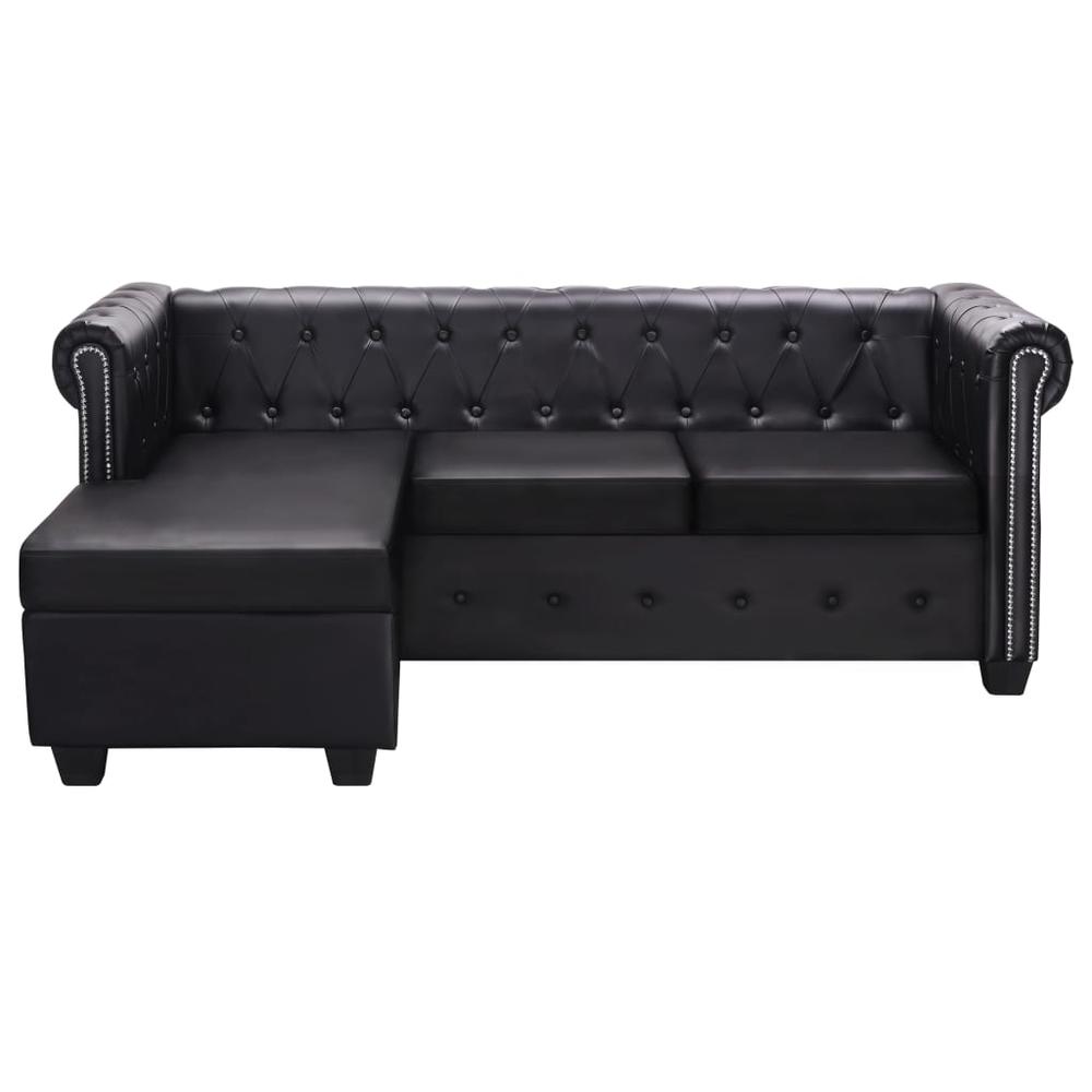 vidaXL L-shaped Chesterfield Sofa Artificial Leather Black, 287926. Picture 2