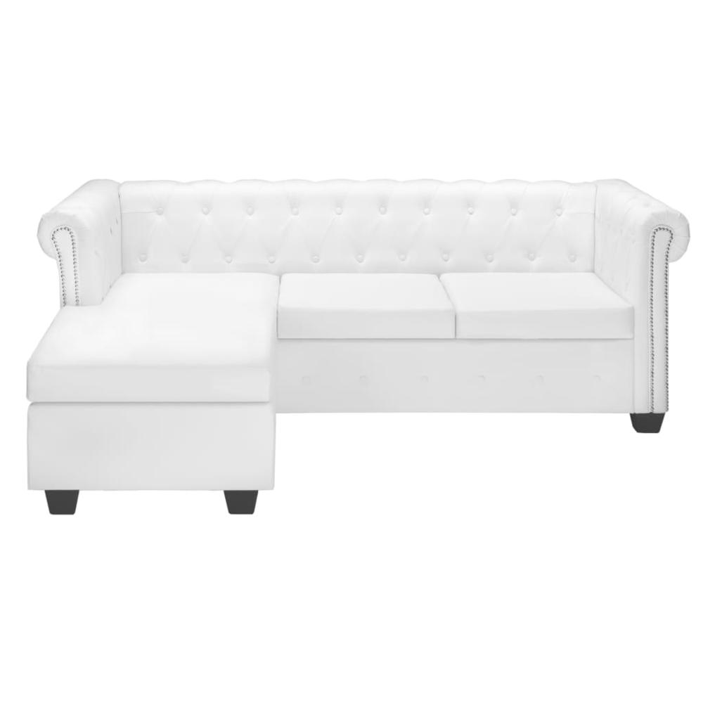 vidaXL L-shaped Chesterfield Sofa Artificial Leather White, 287927. Picture 2