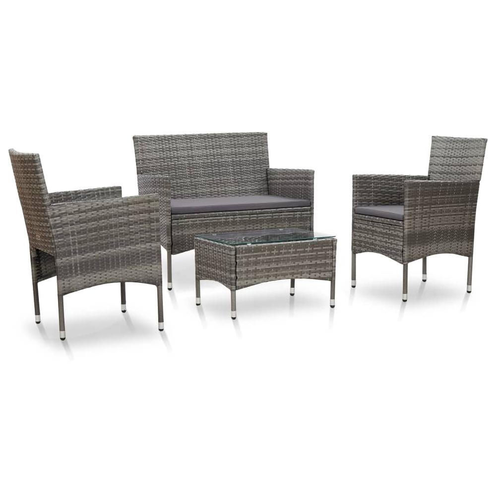 vidaXL 4 Piece Garden Lounge Set with Cushions Poly Rattan Gray, 45812. Picture 1