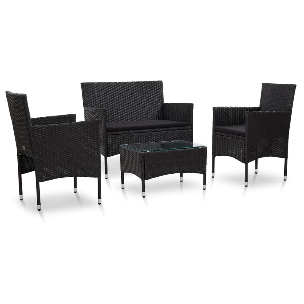 vidaXL 4 Piece Garden Lounge Set with Cushions Poly Rattan Black, 45813. The main picture.