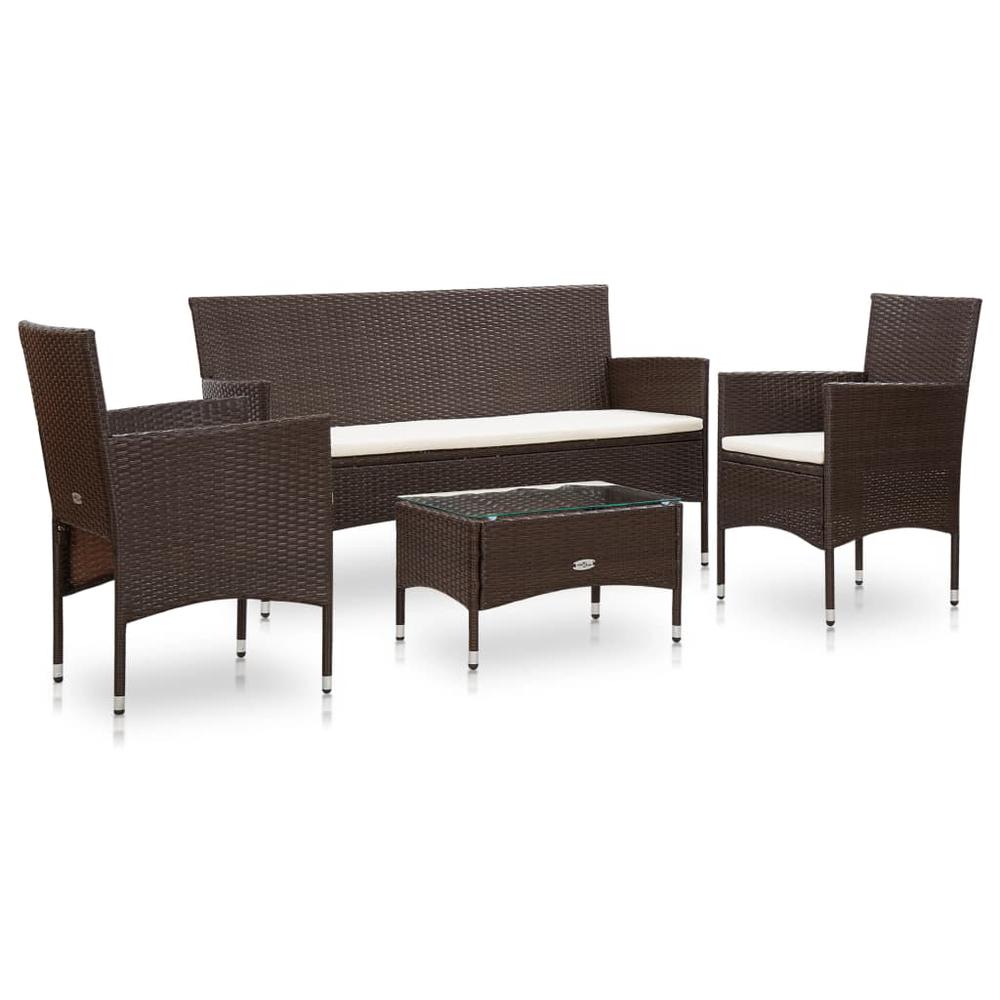 vidaXL 4 Piece Garden Lounge Set With Cushions Poly Rattan Brown 5888. Picture 1
