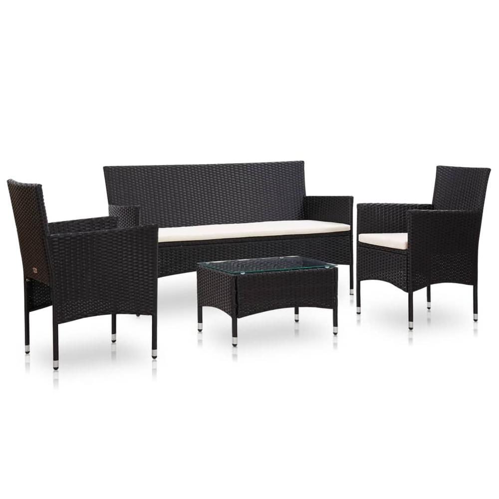 vidaXL 4 Piece Garden Lounge Set With Cushions Poly Rattan Black, 45889. Picture 1