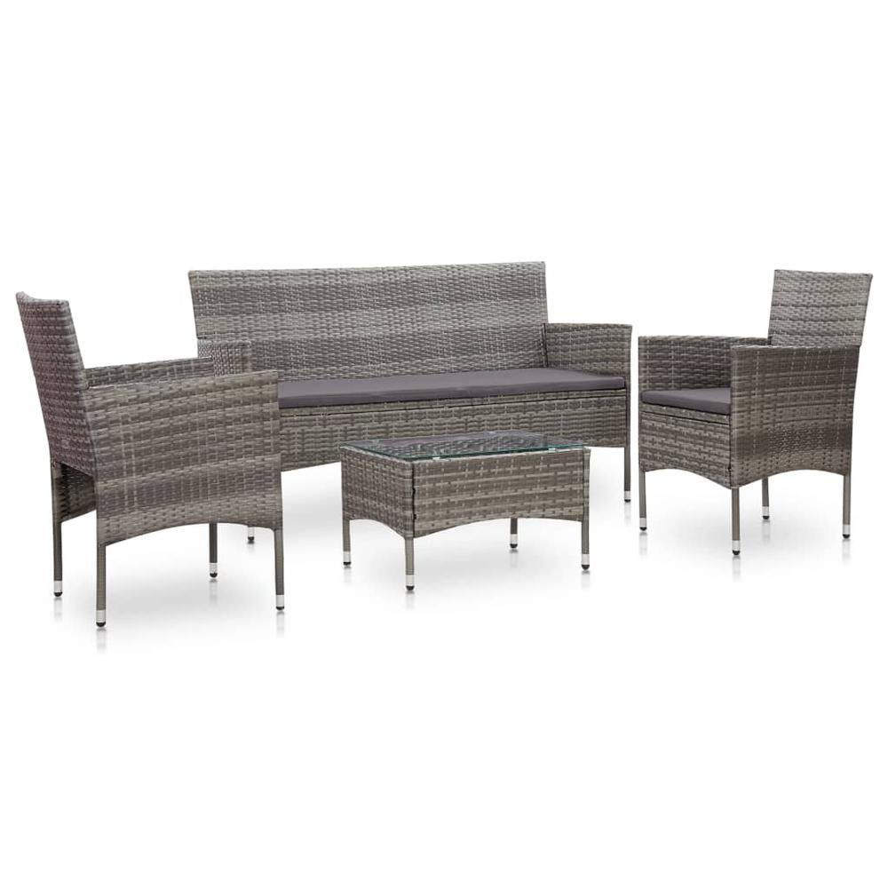 vidaXL 4 Piece Garden Lounge Set With Cushions Poly Rattan Gray, 45890. Picture 1