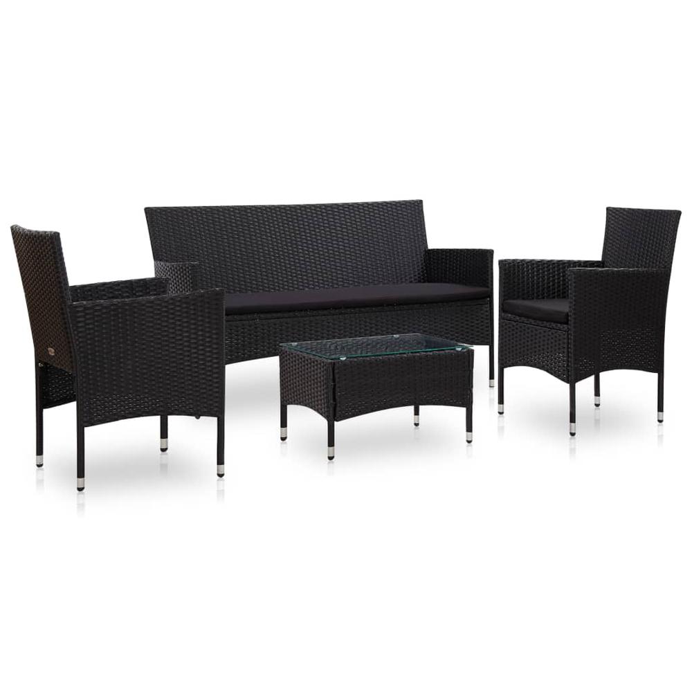 vidaXL 4 Piece Garden Lounge Set With Cushions Poly Rattan Black, 45891. Picture 1