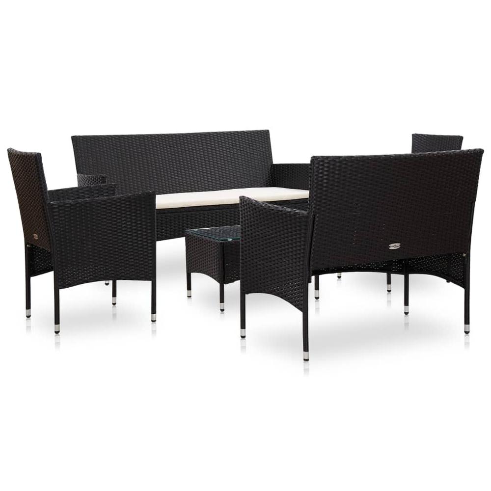 vidaXL 5 Piece Garden Lounge Set With Cushions Poly Rattan Black, 45893. Picture 2