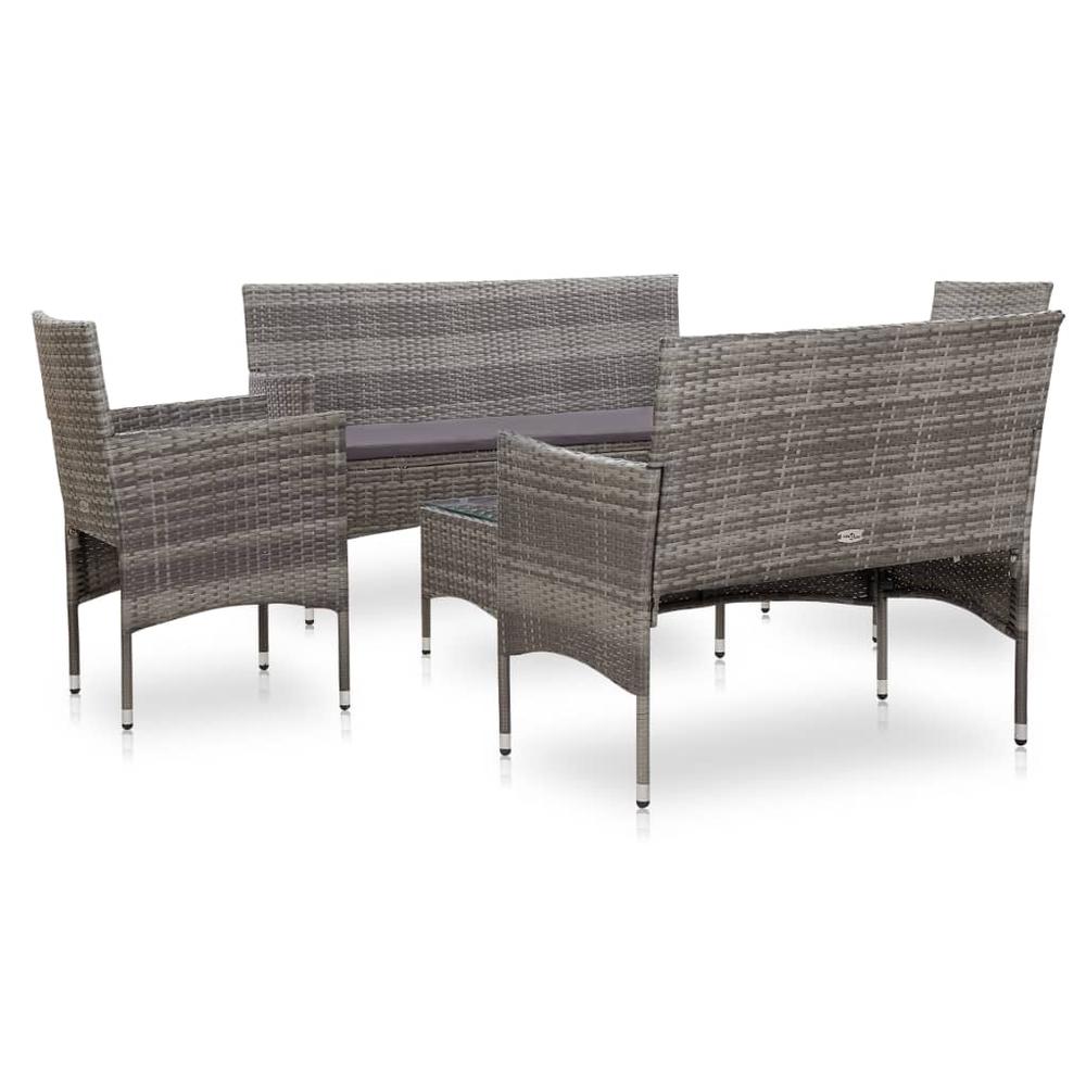 vidaXL 5 Piece Garden Lounge Set With Cushions Poly Rattan Gray, 45894. Picture 2