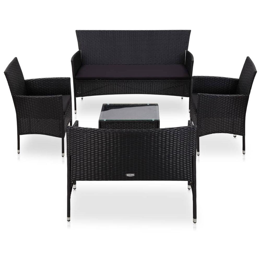 vidaXL 5 Piece Garden Lounge Set With Cushions Poly Rattan Black, 45895. Picture 1