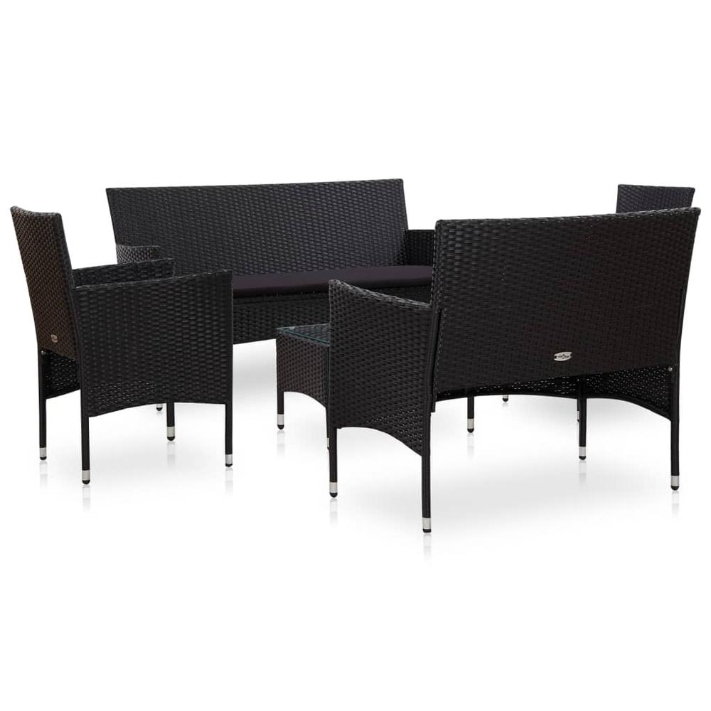 vidaXL 5 Piece Garden Lounge Set With Cushions Poly Rattan Black, 45895. Picture 2