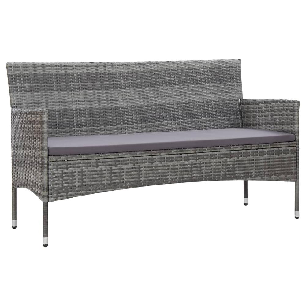 vidaXL 3-Seater Garden Sofa with Cushions Gray Poly Rattan, 45898. Picture 1
