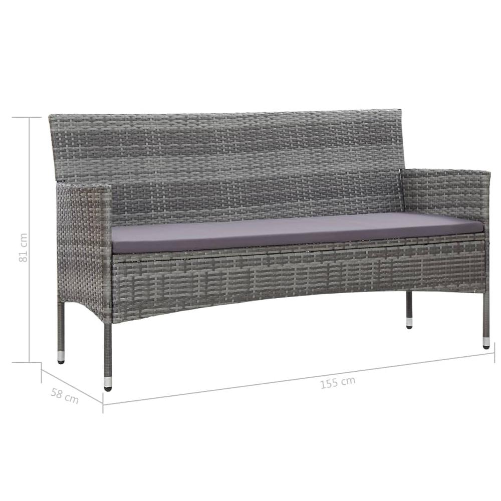 vidaXL 3-Seater Garden Sofa with Cushions Gray Poly Rattan, 45898. Picture 7