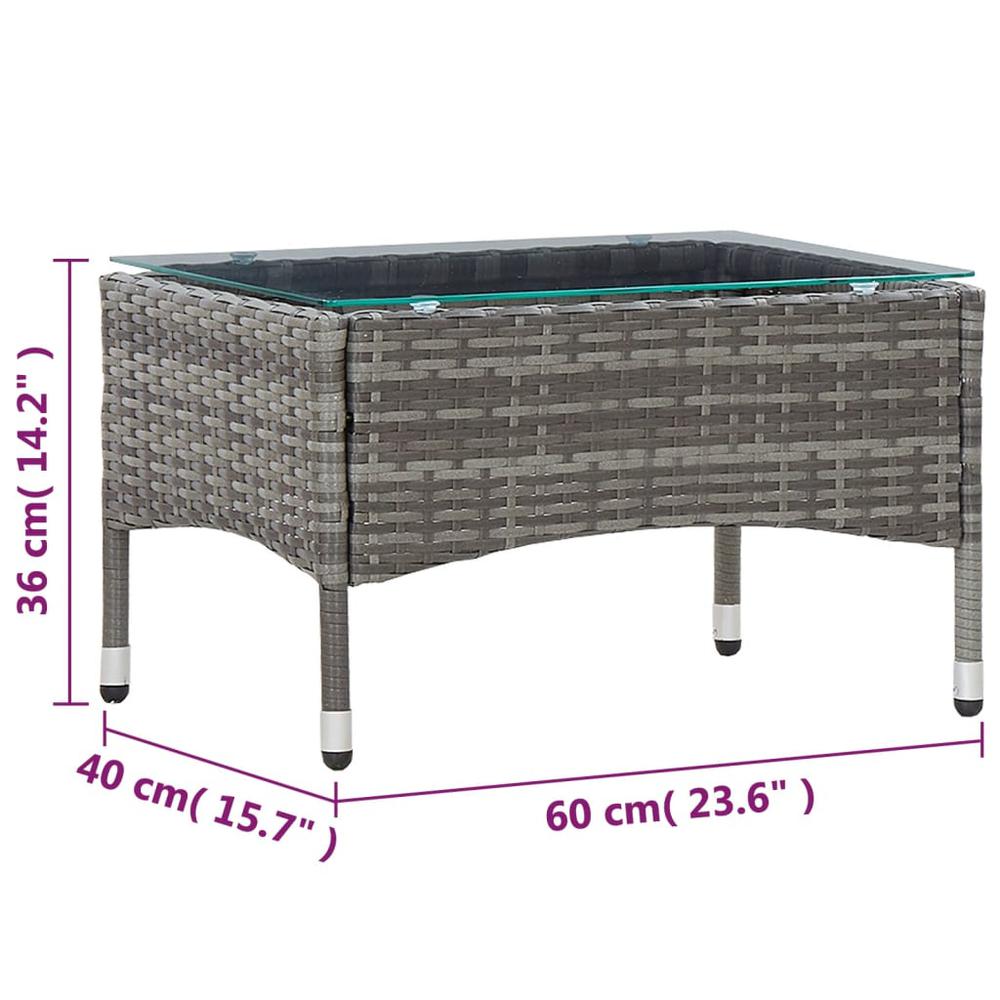 vidaXL Coffee Table Gray 23.6"x15.7"x14.2" Poly Rattan, 45908. Picture 5