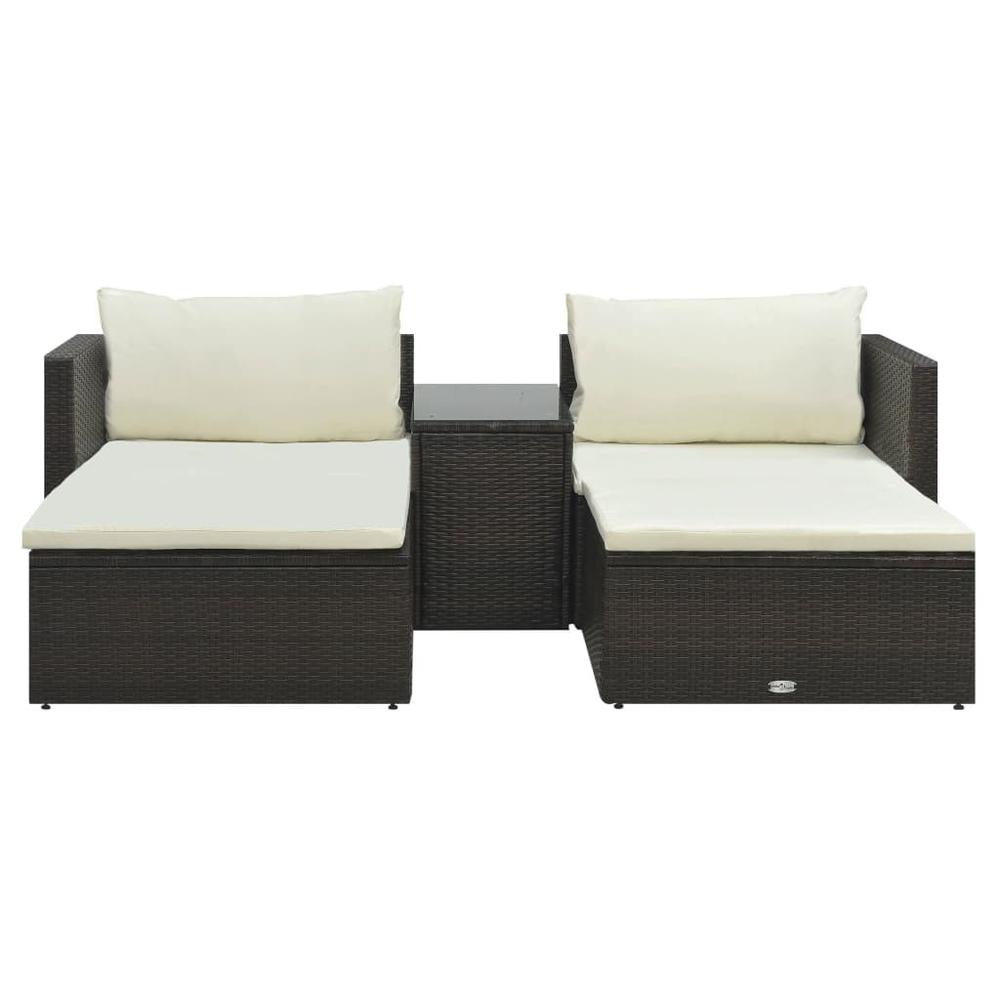5 Piece Garden Lounge Set with Cushions Poly Rattan Brown. Picture 1