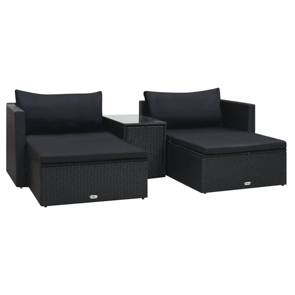 5 Piece Garden Lounge Set with Cushions Poly Rattan Black. Picture 12