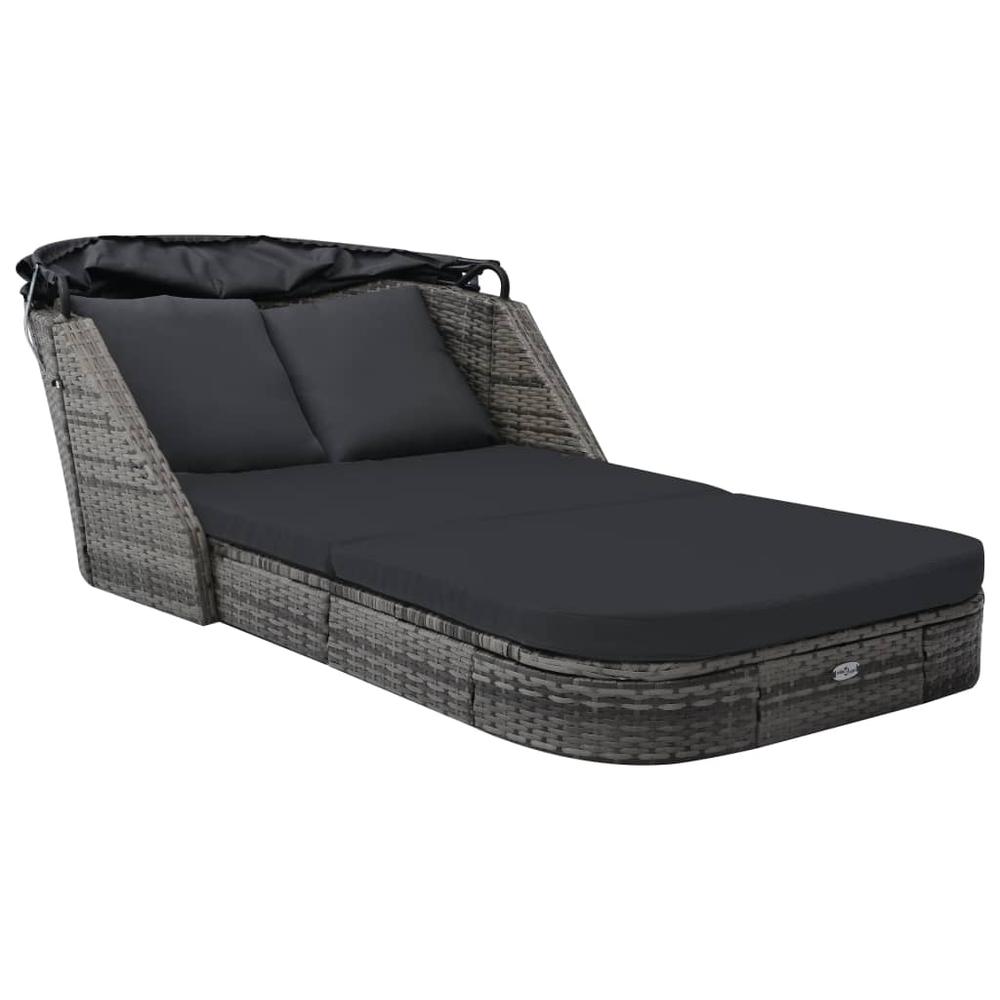 vidaXL Sun Lounger with Canopy Poly Rattan Anthracite, 49496. Picture 1