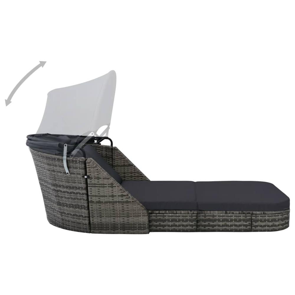 vidaXL Sun Lounger with Canopy Poly Rattan Anthracite, 49496. Picture 4