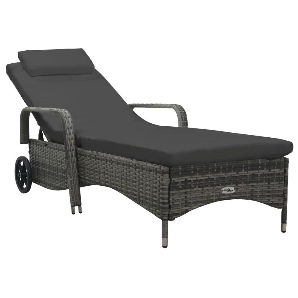 vidaXL Sun Lounger with Wheels Poly Rattan Anthracite, 49497. Picture 1