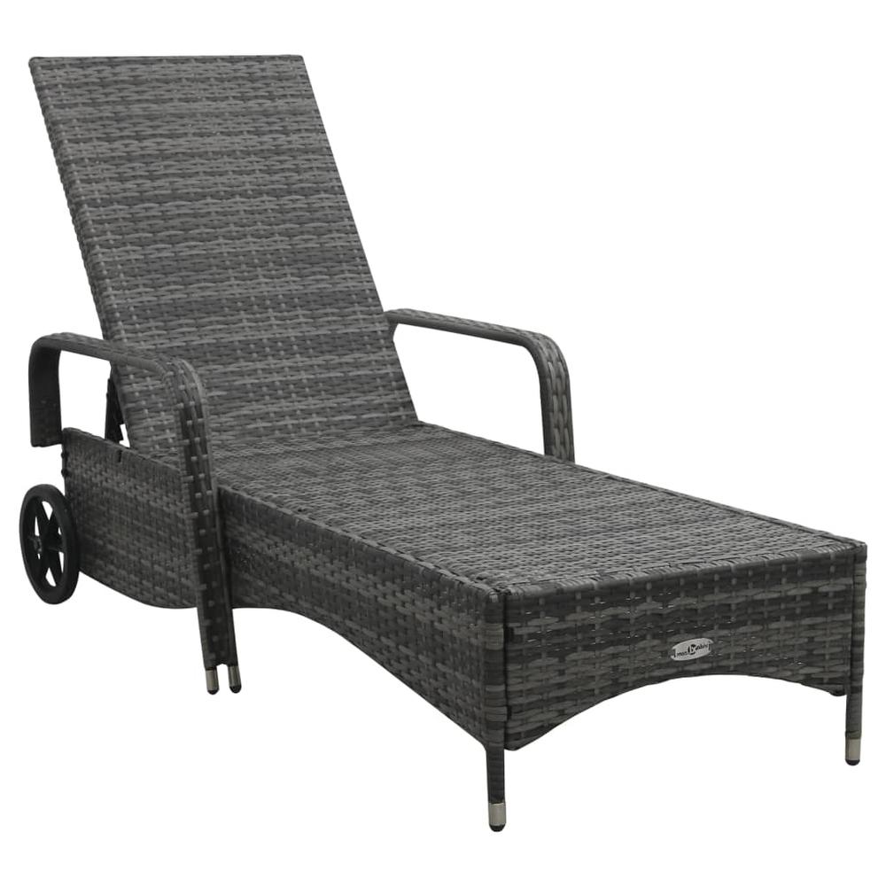 vidaXL Sun Lounger with Wheels Poly Rattan Anthracite, 49497. Picture 2