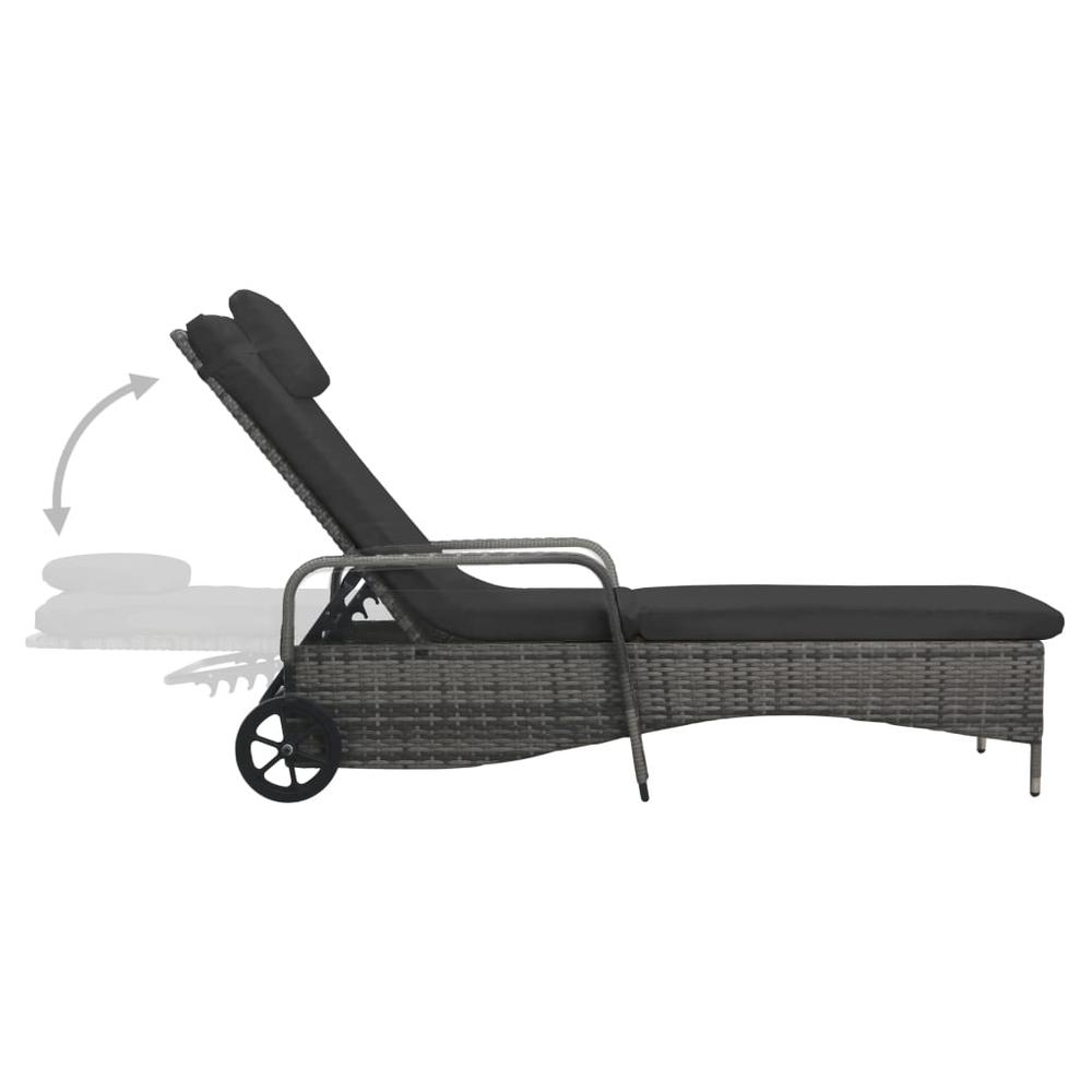 vidaXL Sun Lounger with Wheels Poly Rattan Anthracite, 49497. Picture 5