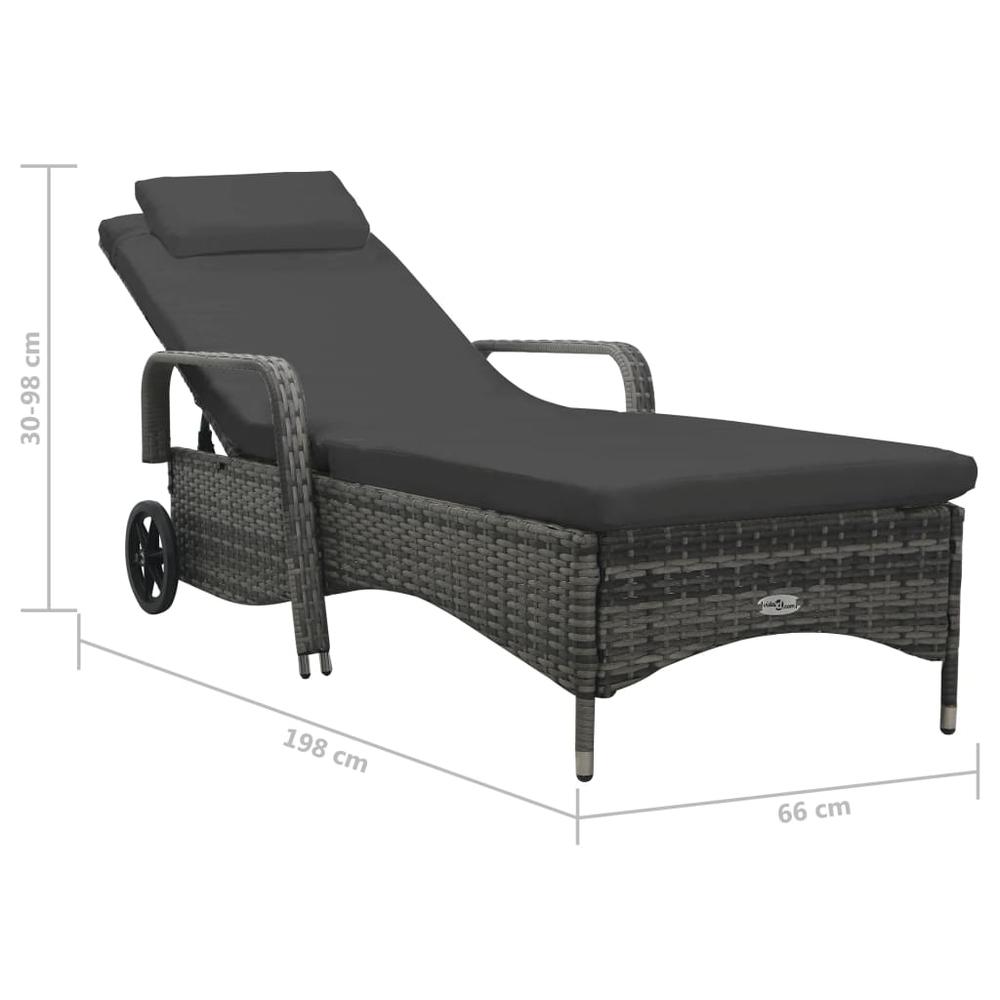 vidaXL Sun Lounger with Wheels Poly Rattan Anthracite, 49497. Picture 7