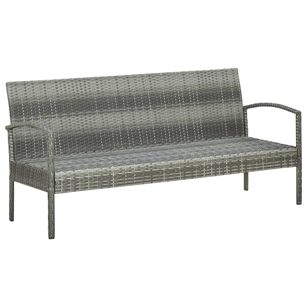 vidaXL 3-Seater Patio Sofa with Cushion Gray Poly Rattan. Picture 5