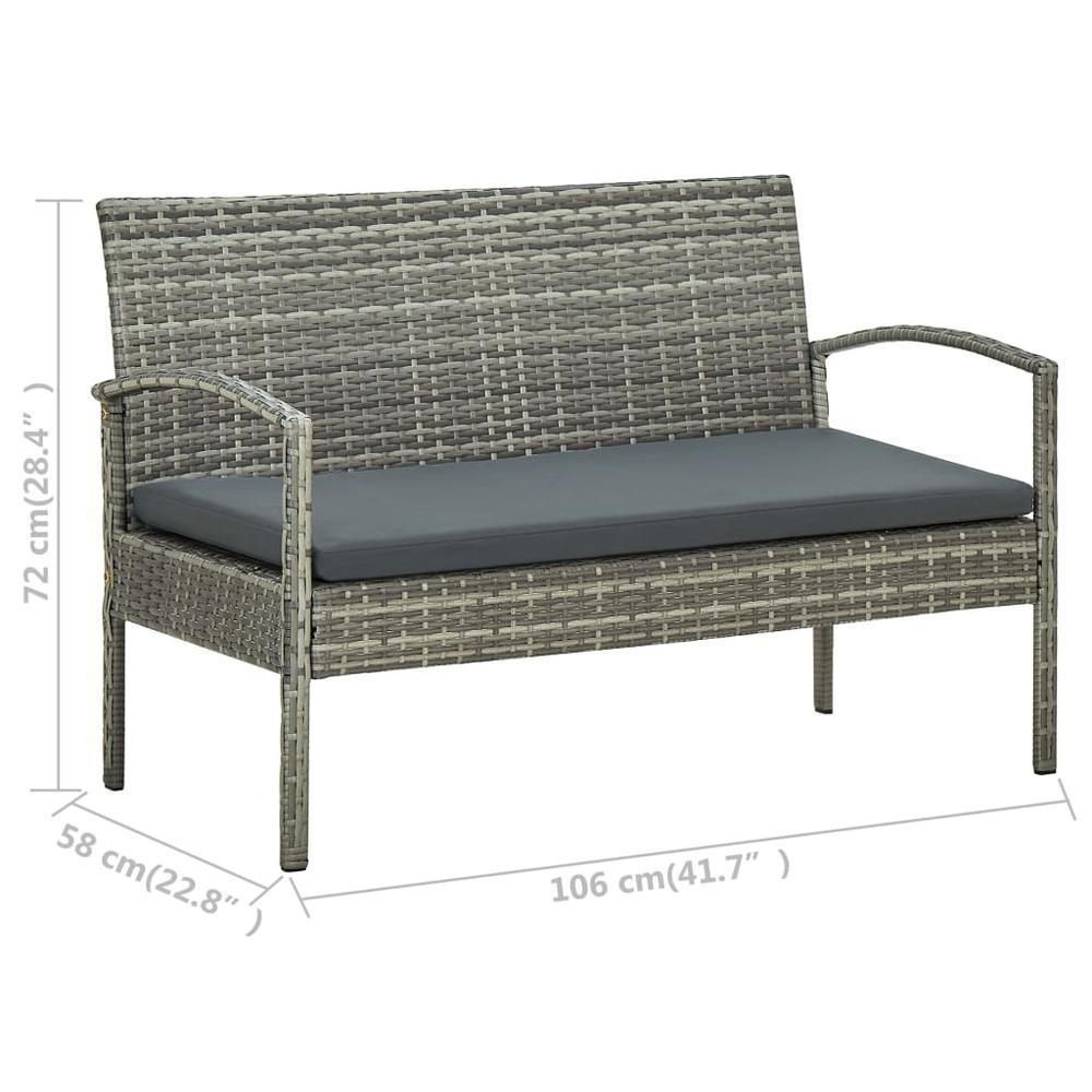 vidaXL 3-Seater Patio Sofa with Cushion Gray Poly Rattan. Picture 8