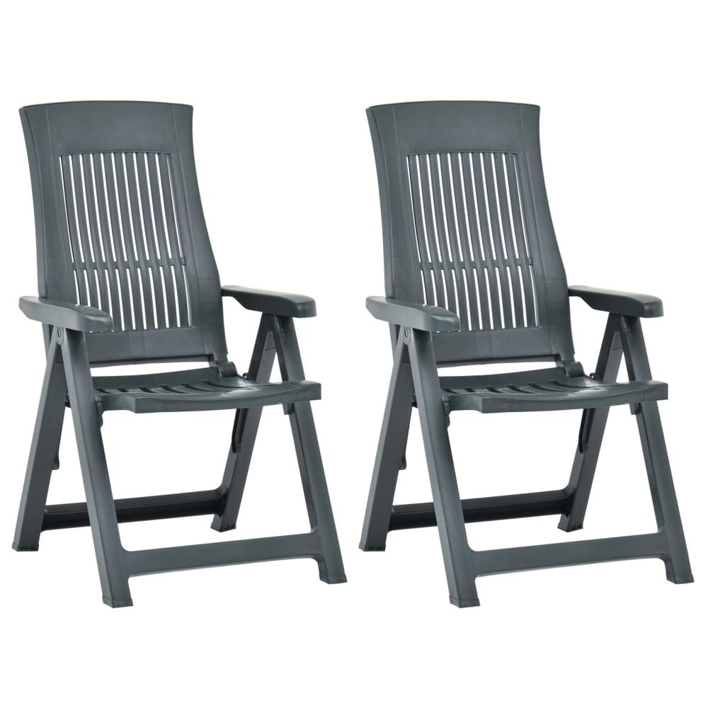 vidaXL Garden Reclining Chairs 2 pcs Plastic Green, 48764. Picture 1