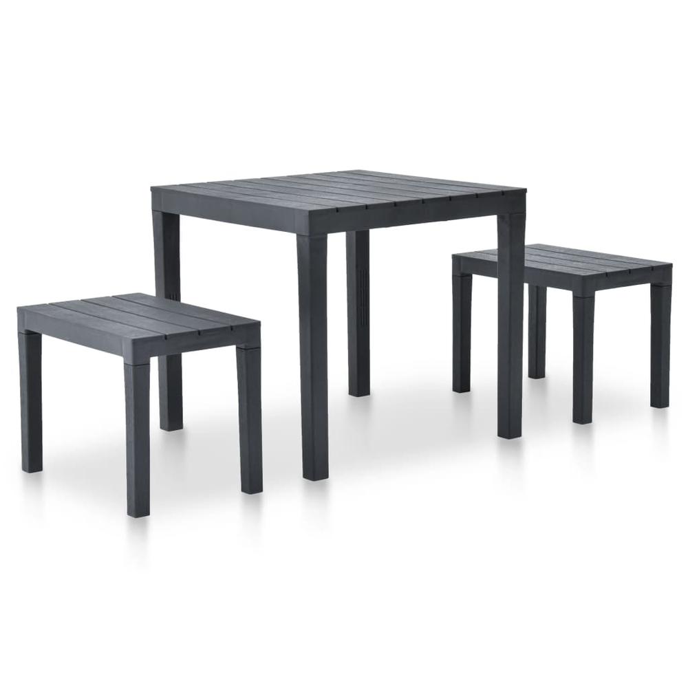 vidaXL Garden Table with 2 Benches Plastic Anthracite, 48778. Picture 1