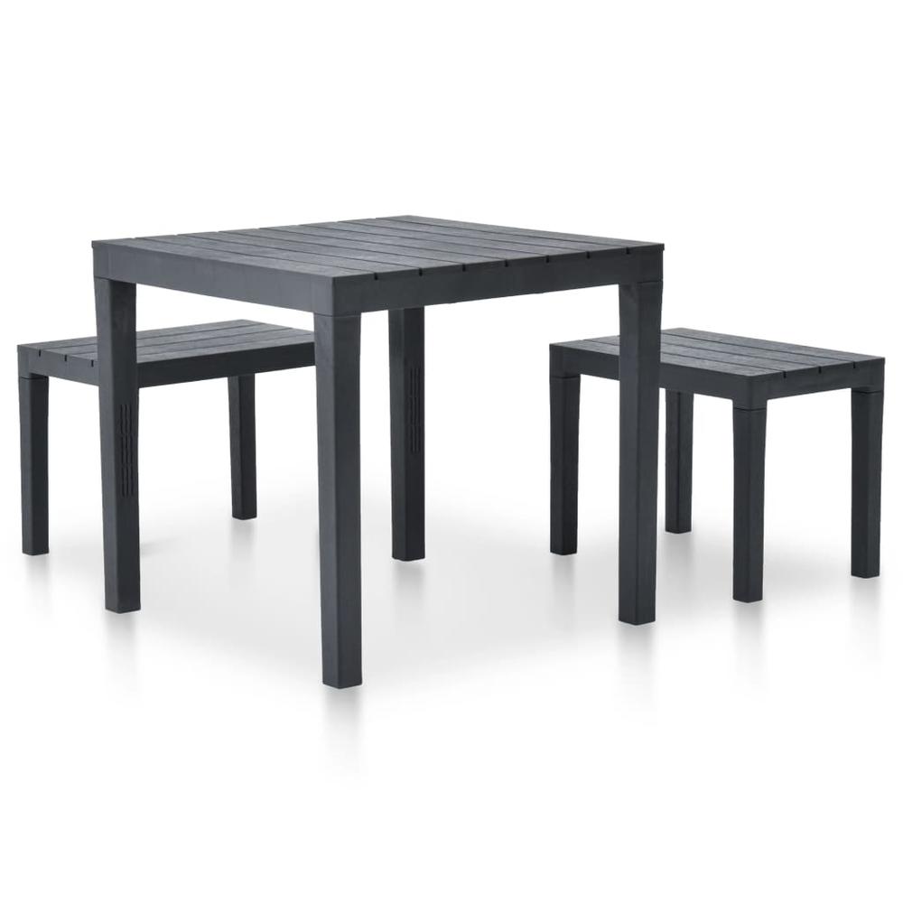 vidaXL Garden Table with 2 Benches Plastic Anthracite, 48778. Picture 2