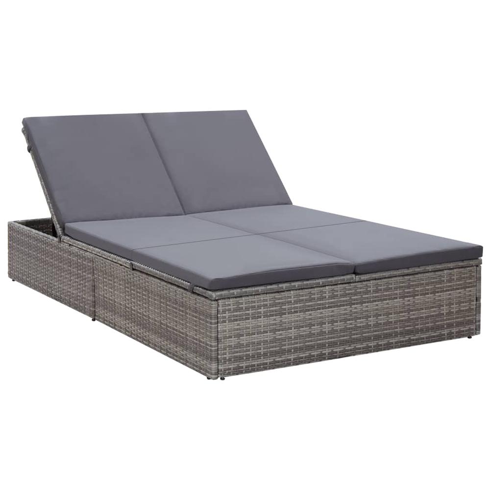 vidaXL Double Sun Lounger with Cushion Poly Rattan Gray, 45770. Picture 2