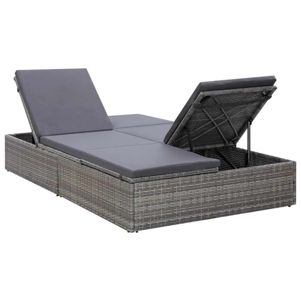 vidaXL Double Sun Lounger with Cushion Poly Rattan Gray, 45770. Picture 3