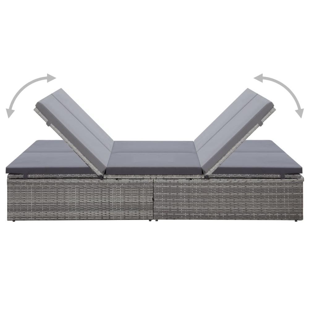 vidaXL Double Sun Lounger with Cushion Poly Rattan Gray, 45770. Picture 6