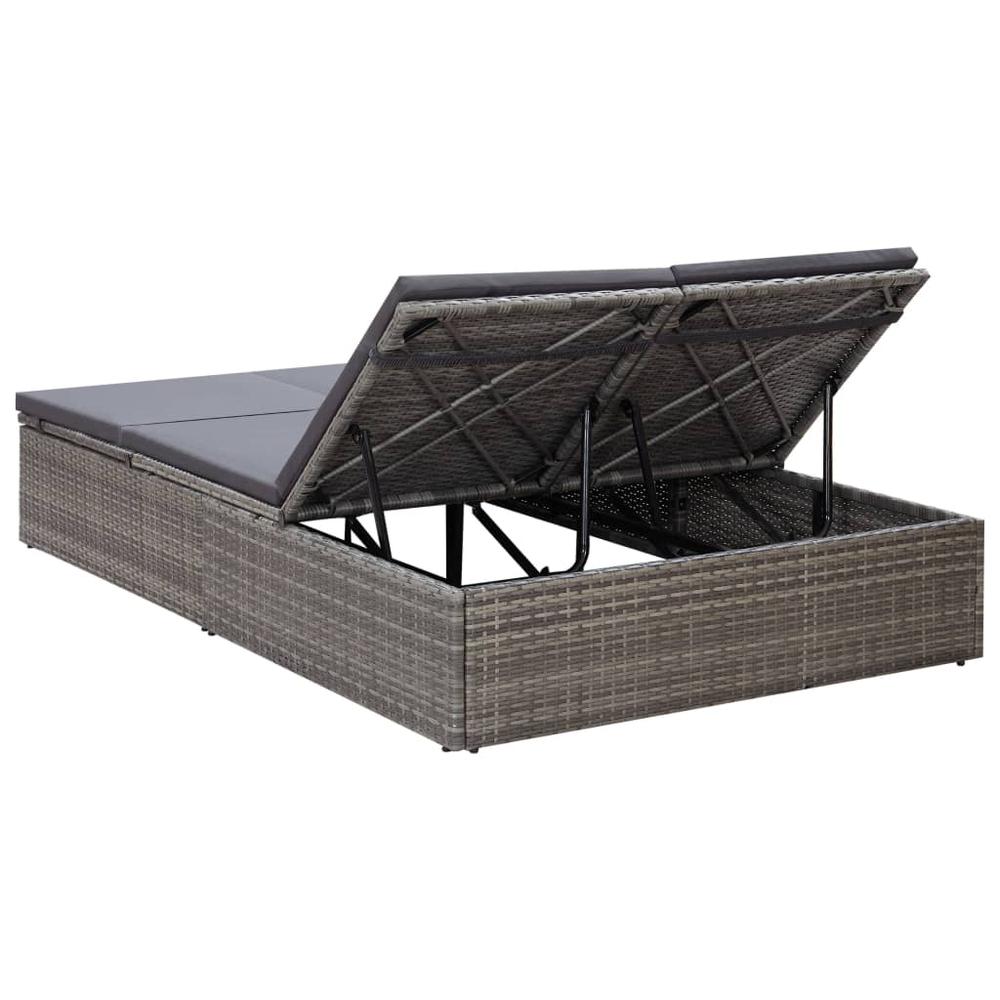 vidaXL 2-Person Sunbed with Cushion Gray Poly Rattan