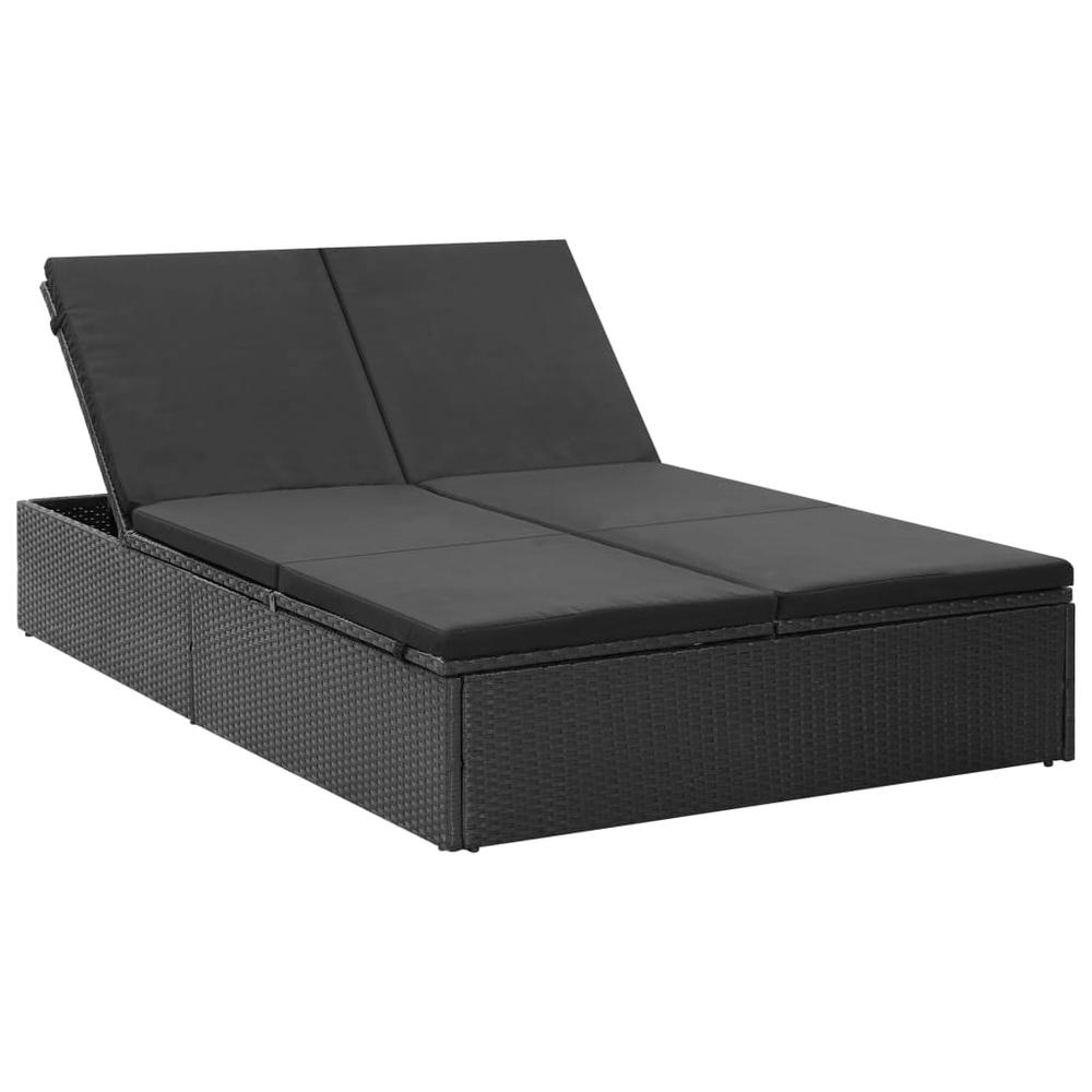 vidaXL Double Sun Lounger with Cushion Poly Rattan Black, 45771. Picture 2