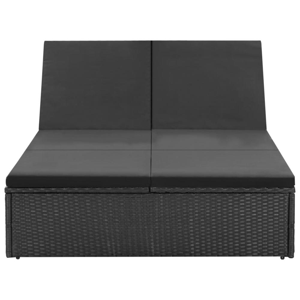 vidaXL Double Sun Lounger with Cushion Poly Rattan Black, 45771. Picture 3