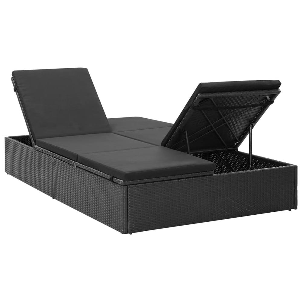 vidaXL Double Sun Lounger with Cushion Poly Rattan Black, 45771. Picture 6