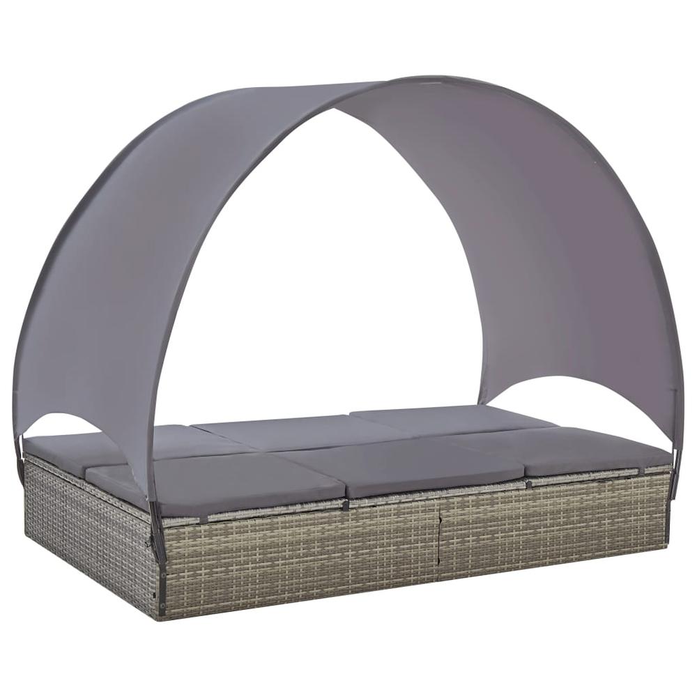 vidaXL Double Sun Lounger with Canopy Poly Rattan Gray, 45776. Picture 2
