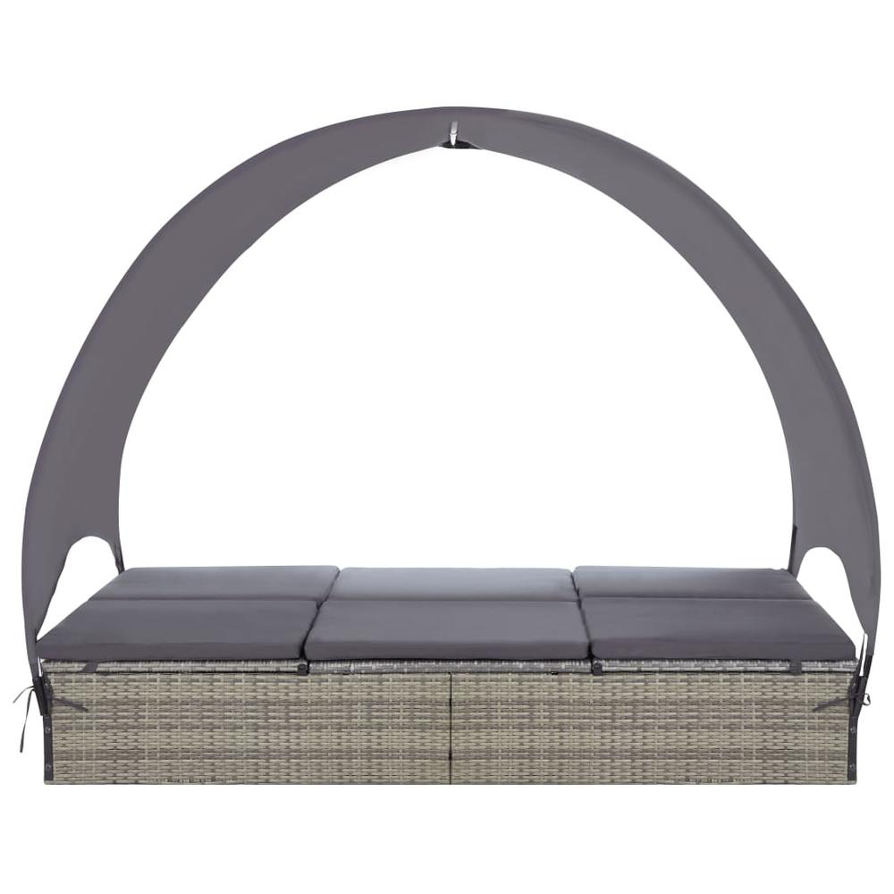 vidaXL Double Sun Lounger with Canopy Poly Rattan Gray, 45776. Picture 3