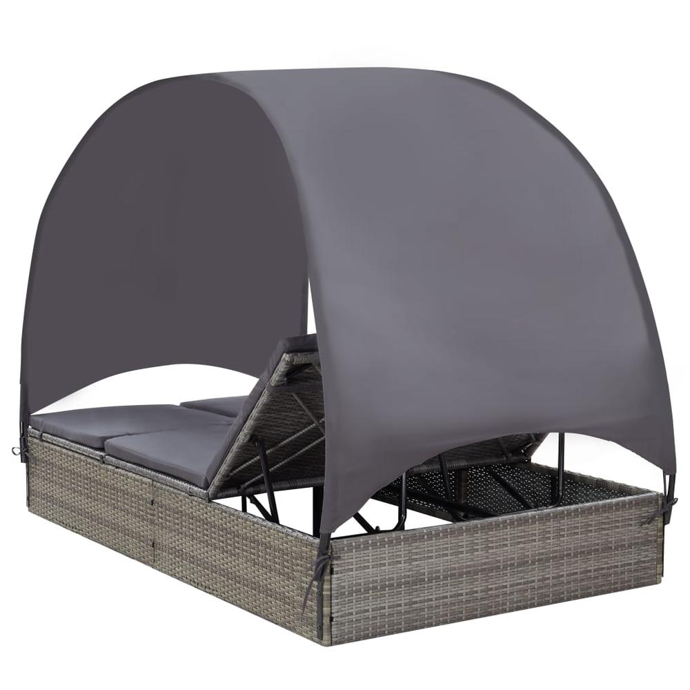 vidaXL Double Sun Lounger with Canopy Poly Rattan Gray, 45776. Picture 5
