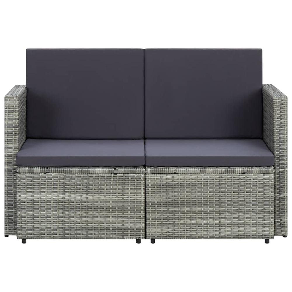 2 Seater Patio Sofa with Cushions Gray Poly Rattan. Picture 1